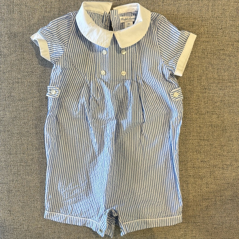 Ralph Lauren Pleated Seersucker Romper - 18M